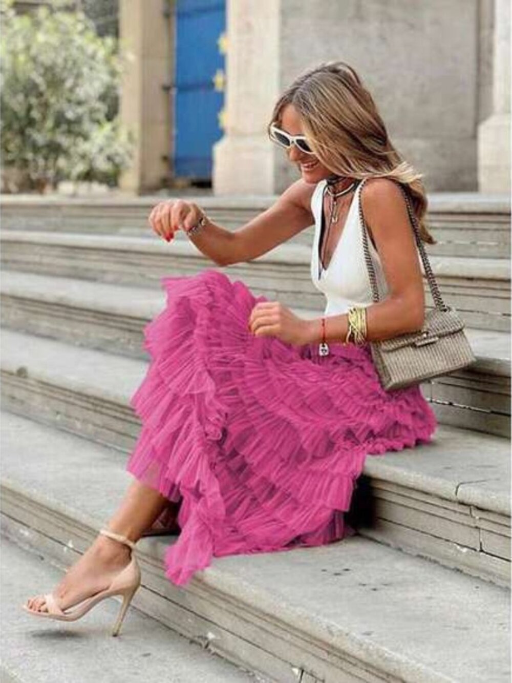 New Arrival French Style Long Skirt For Women, Elegant Solid Color High Waist Me